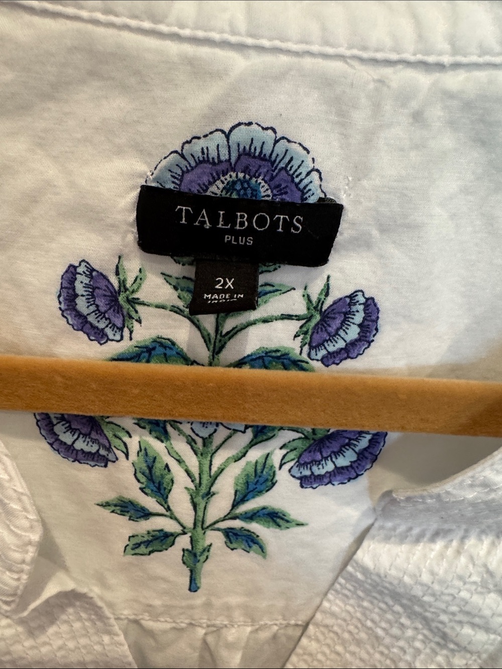 Talbots White Shirt with Blue and Green Floral Print - Picture 2 of 4